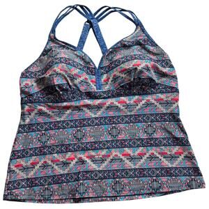 Canada Tankini Top Womens Large Blue Fair Isle Swim Coastal Vacation Resortwear